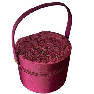 DANIELLE Burgandy Purple Embellished Pill Box Travel Case Cosmetic Zipper Mirror